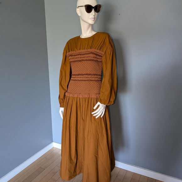 NWT Ulla Johnson Ayaz Sandstone Midi Cotton Dress Size 6 - Picture 2 of 11